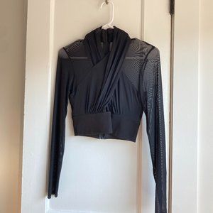 BARDOT BLACK MESH CRISSCROSS CROP TOP